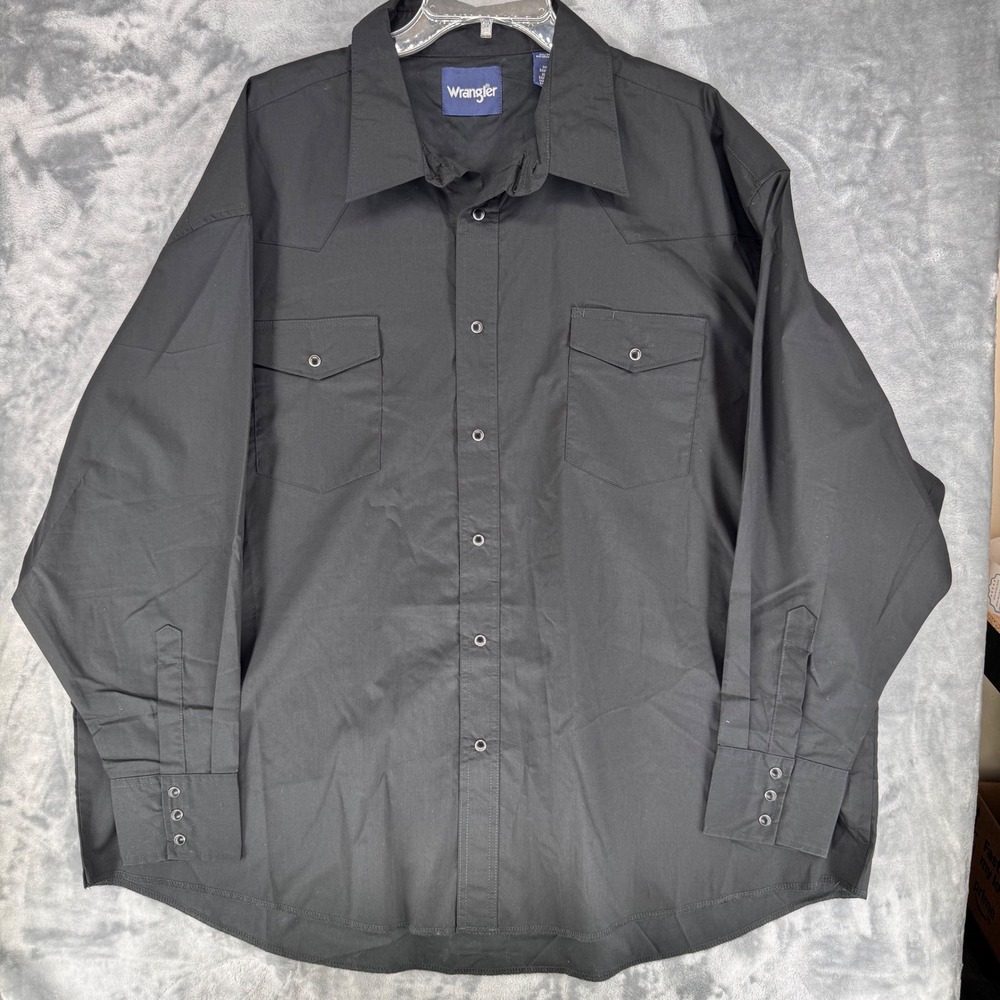 Wrangler Mens Black Long Sleeve Snap Front Western Shirt 3X Big cotton blend